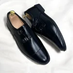 Double monk shoes for men Black