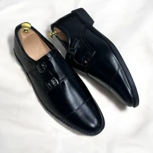 Double monk shoes for men Black