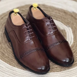 Single Punch Lace Up Formal Shoes For Men Choco