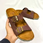 Double Belt-Suede Sandal Chocolate - Image 5