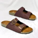 Double Belt-Suede Sandal Chocolate - Image 4