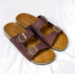 Double Belt-Suede Sandal Chocolate - Image 3