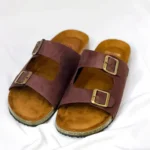 Double Belt-Suede Sandal Chocolate - Image 2