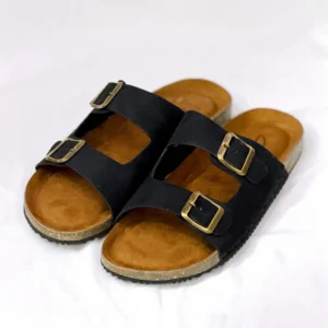 Double Belt-Suede Sandal Black