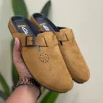 Crocks style suede leather slippers sandals for men Mustard