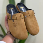Crocks style suede leather slippers sandals for men Mustard - Image 3