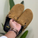 Crocks style suede leather slippers sandals for men Mustard - Image 2