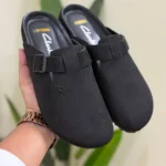 Crocks style suede leather slippers sandals for men Black