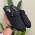 Crocks style suede leather slippers sandals for men Black - Image 4