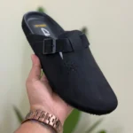 Crocks style suede leather slippers sandals for men Black - Image 3