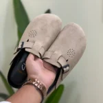 Crocks style suede leather slippers sandals for men Gray