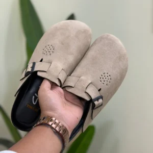 Crocks style suede leather slippers sandals for men Gray