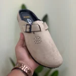 Crocks style suede leather slippers sandals for men Gray - Image 3