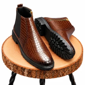 Crocodile Leather Zipper Chelsea Boot Chocolate
